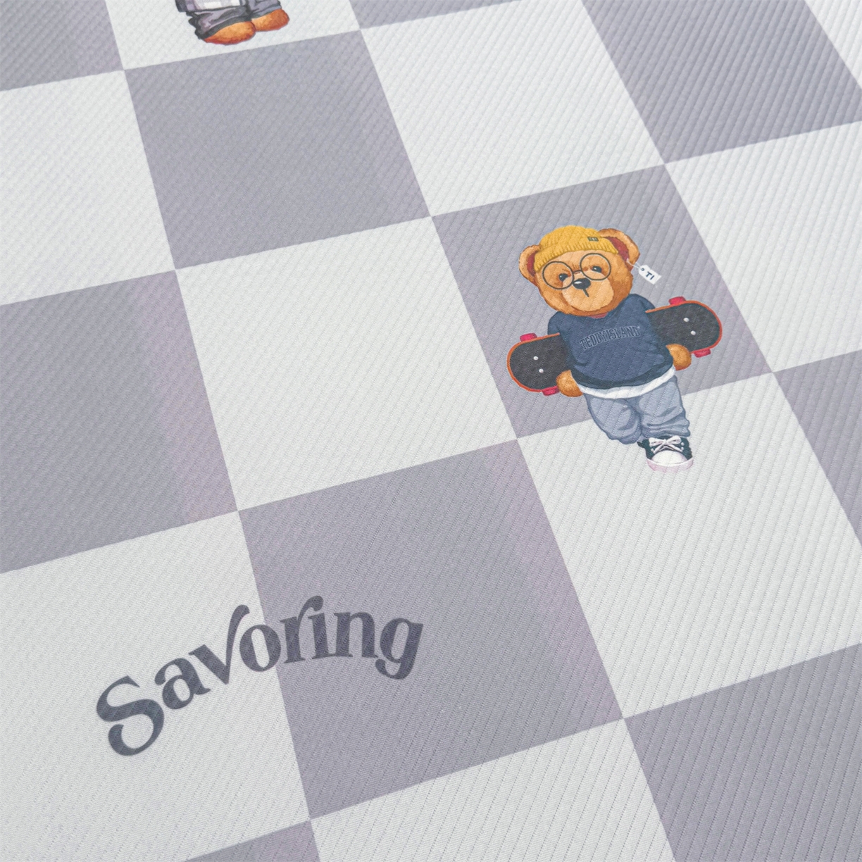 91家纺网 家纺一手货源 找家纺 源舍家纺 2026新款泰迪爱兰系列（正版授权）A类三明治复合印花斜纹豆豆软凉席床笠款 床笠款-泰迪灰格