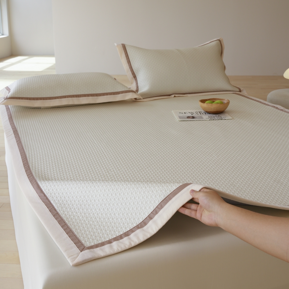 91家纺网 家纺一手货源 找家纺 三味舒屋 2026新款心漾撞色凉豆豆软席凉席席子 心漾米