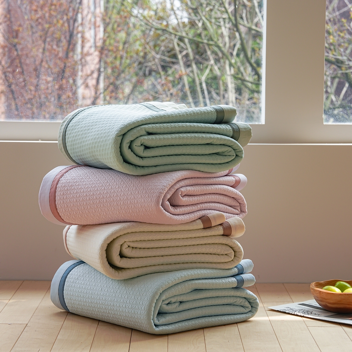 91家纺网 家纺一手货源 找家纺 （总）三味舒屋 2026新款心漾撞色凉豆豆软席凉席席子