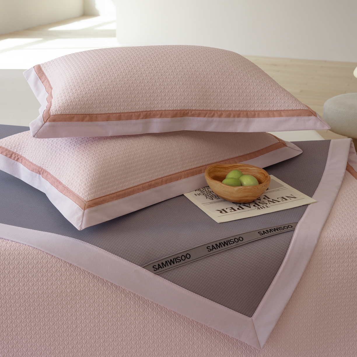 91家纺网 家纺一手货源 找家纺 三味舒屋 2026新款心漾撞色凉豆豆软席凉席席子 心漾粉