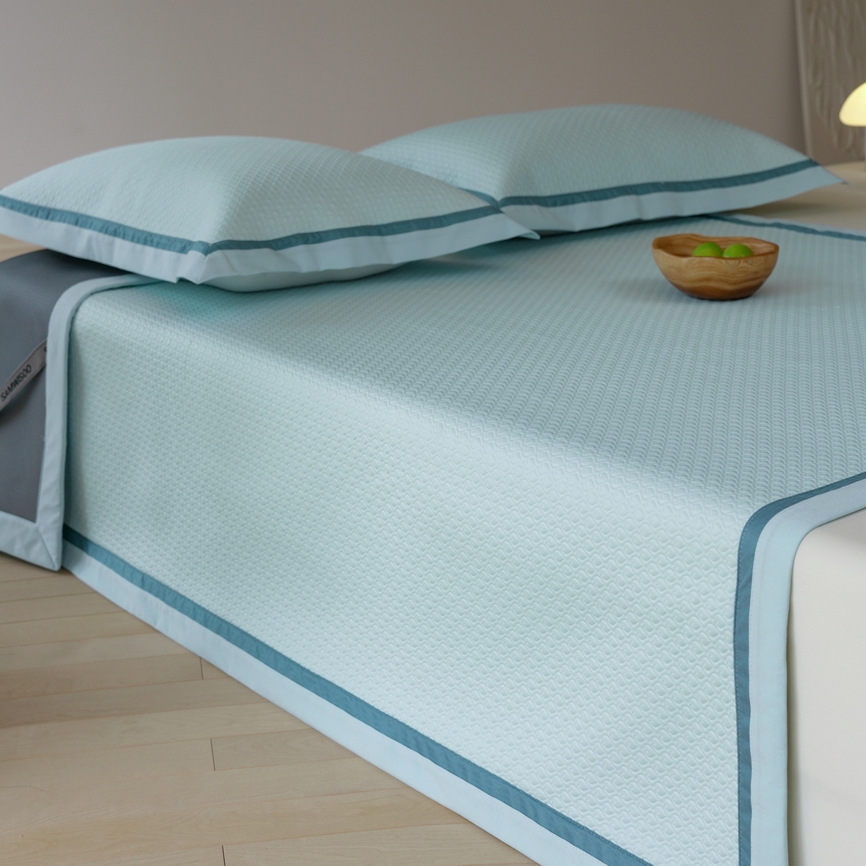 91家纺网 家纺一手货源 找家纺 三味舒屋 2026新款心漾撞色凉豆豆软席凉席席子 心漾蓝