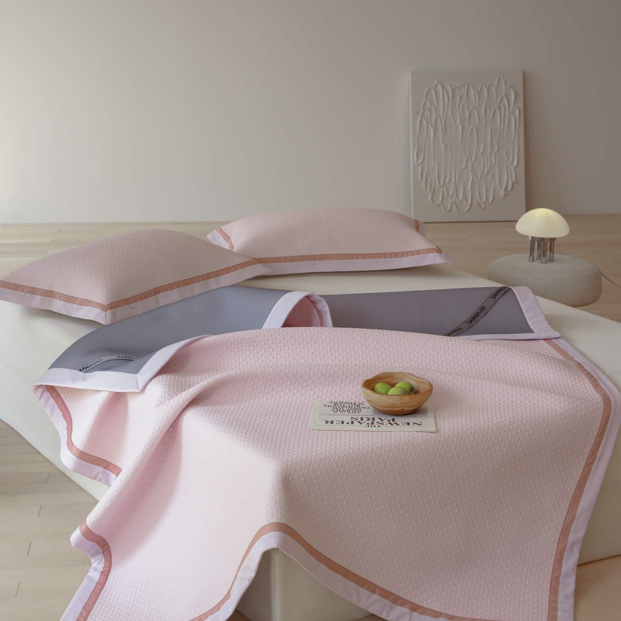 91家纺网 家纺一手货源 找家纺 三味舒屋 2026新款心漾撞色凉豆豆软席凉席席子 心漾粉