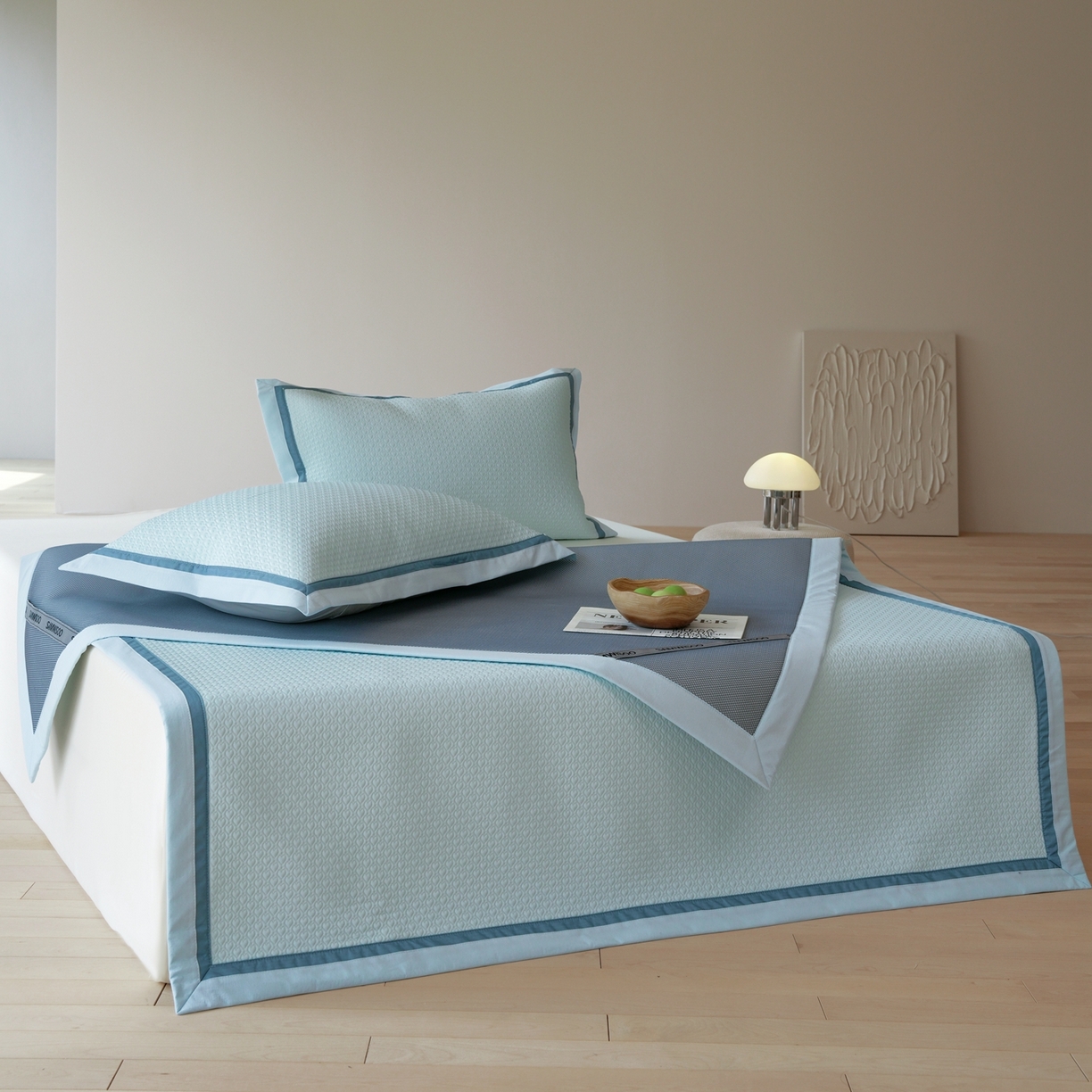 91家纺网 家纺一手货源 找家纺 三味舒屋 2026新款心漾撞色凉豆豆软席凉席席子 心漾蓝