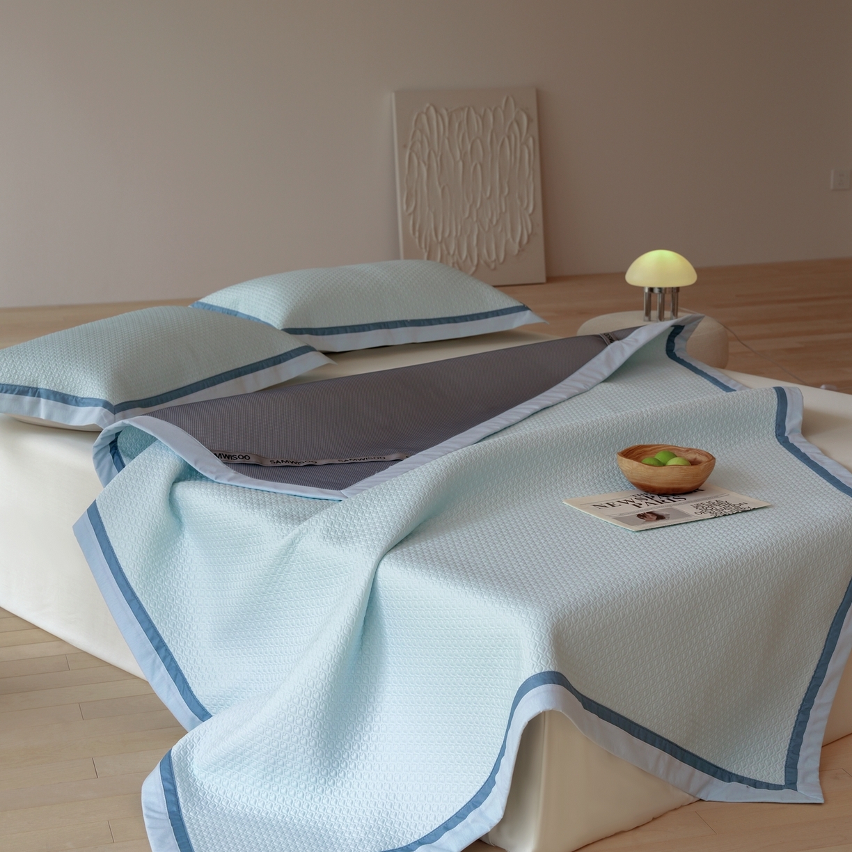 91家纺网 家纺一手货源 找家纺 三味舒屋 2026新款心漾撞色凉豆豆软席凉席席子 心漾蓝