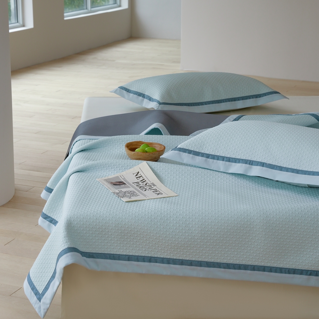 91家纺网 家纺一手货源 找家纺 三味舒屋 2026新款心漾撞色凉豆豆软席凉席席子 心漾蓝