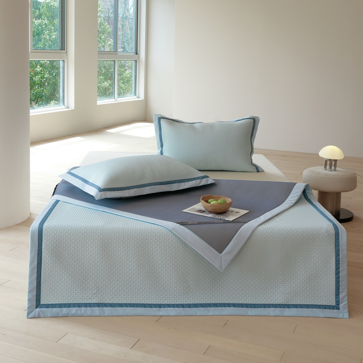 91家纺网 家纺一手货源 找家纺 三味舒屋 2026新款心漾撞色凉豆豆软席凉席席子 心漾蓝