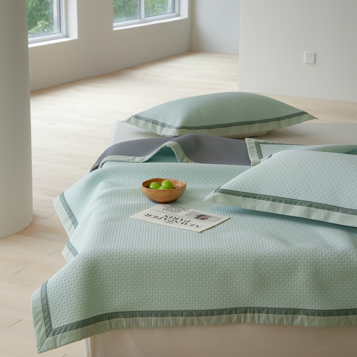 91家纺网 家纺一手货源 找家纺 三味舒屋 2026新款心漾撞色凉豆豆软席凉席席子 心漾绿