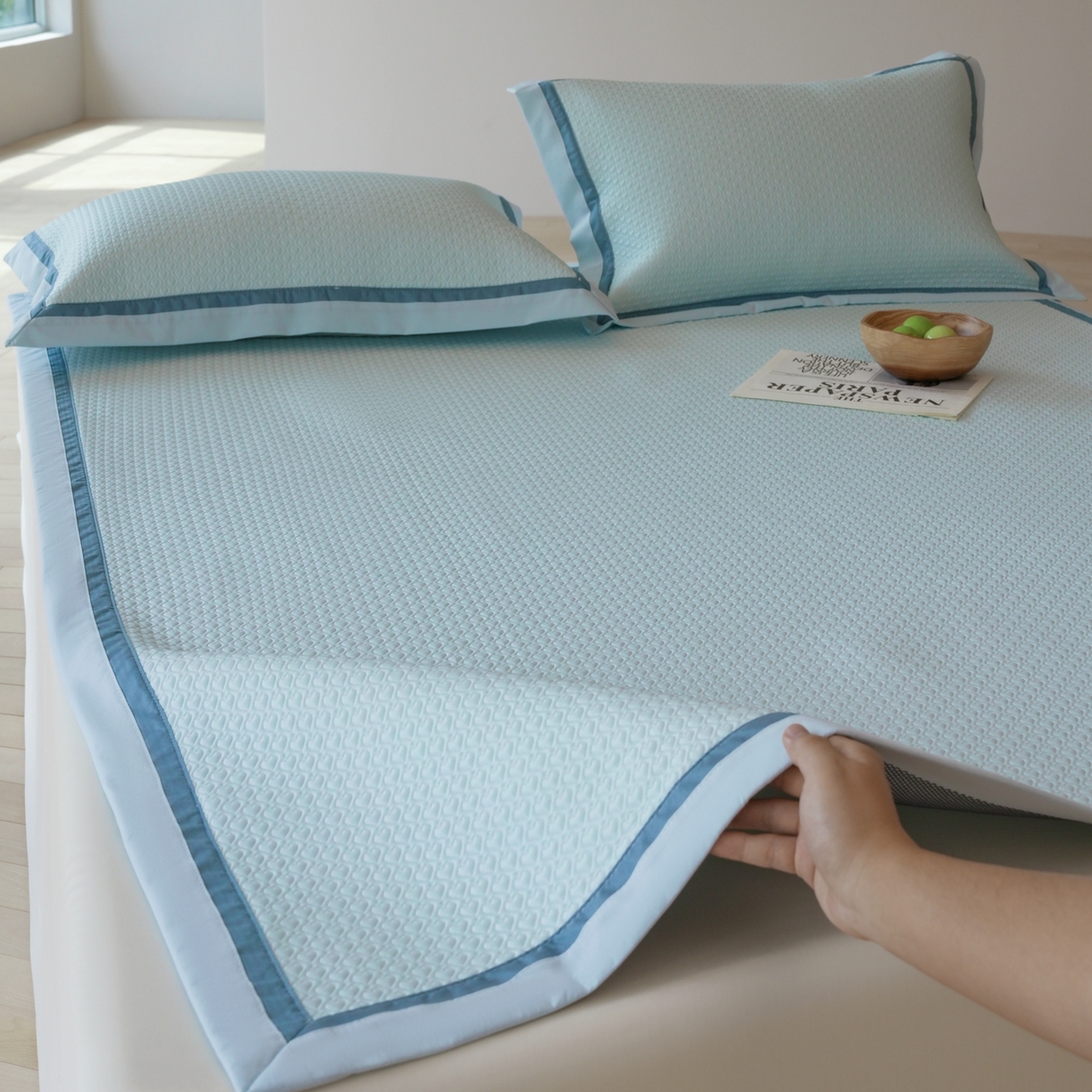 三味舒屋 2026新款心漾撞色凉豆豆软席凉席席子 心漾蓝