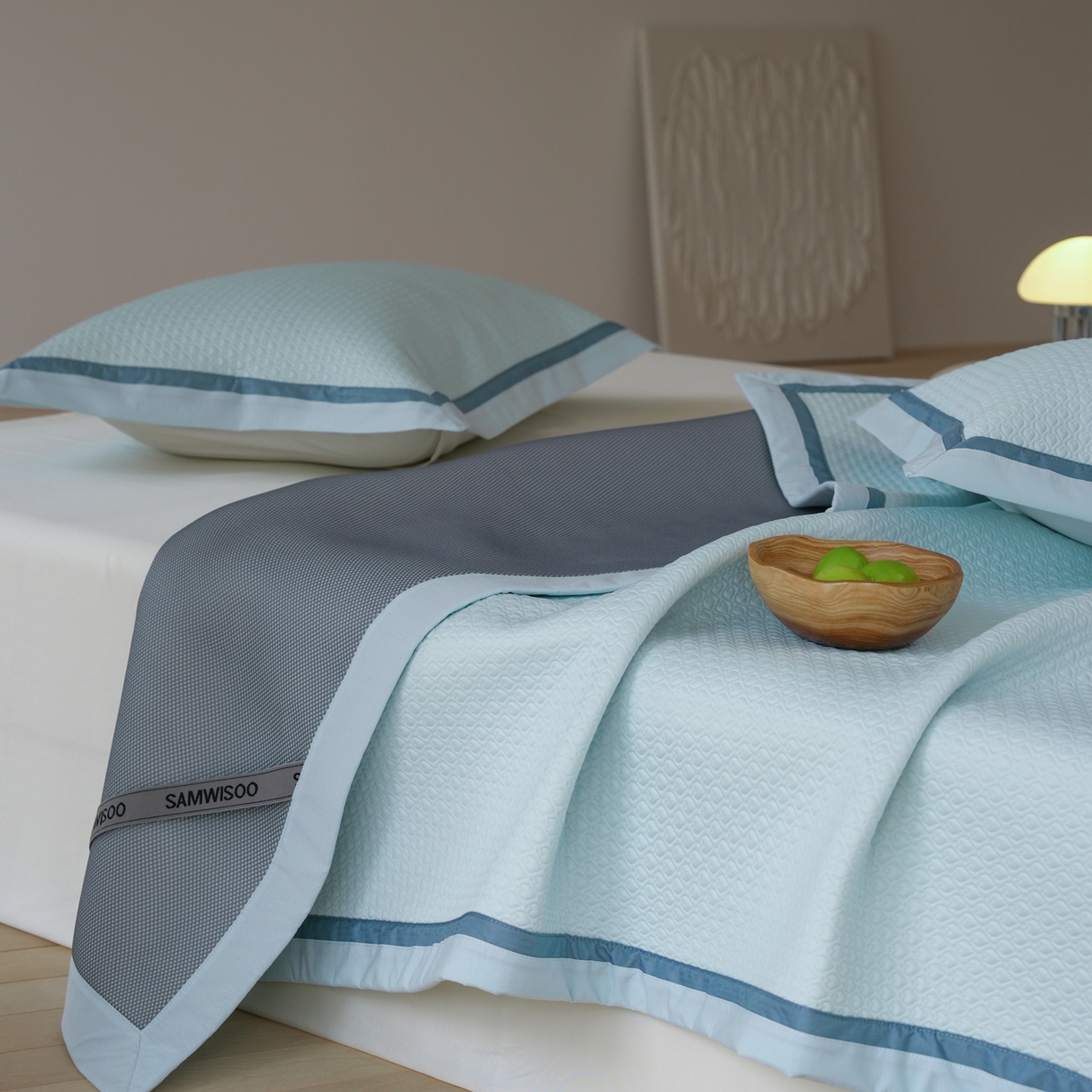 91家纺网 家纺一手货源 找家纺 三味舒屋 2026新款心漾撞色凉豆豆软席凉席席子 心漾蓝