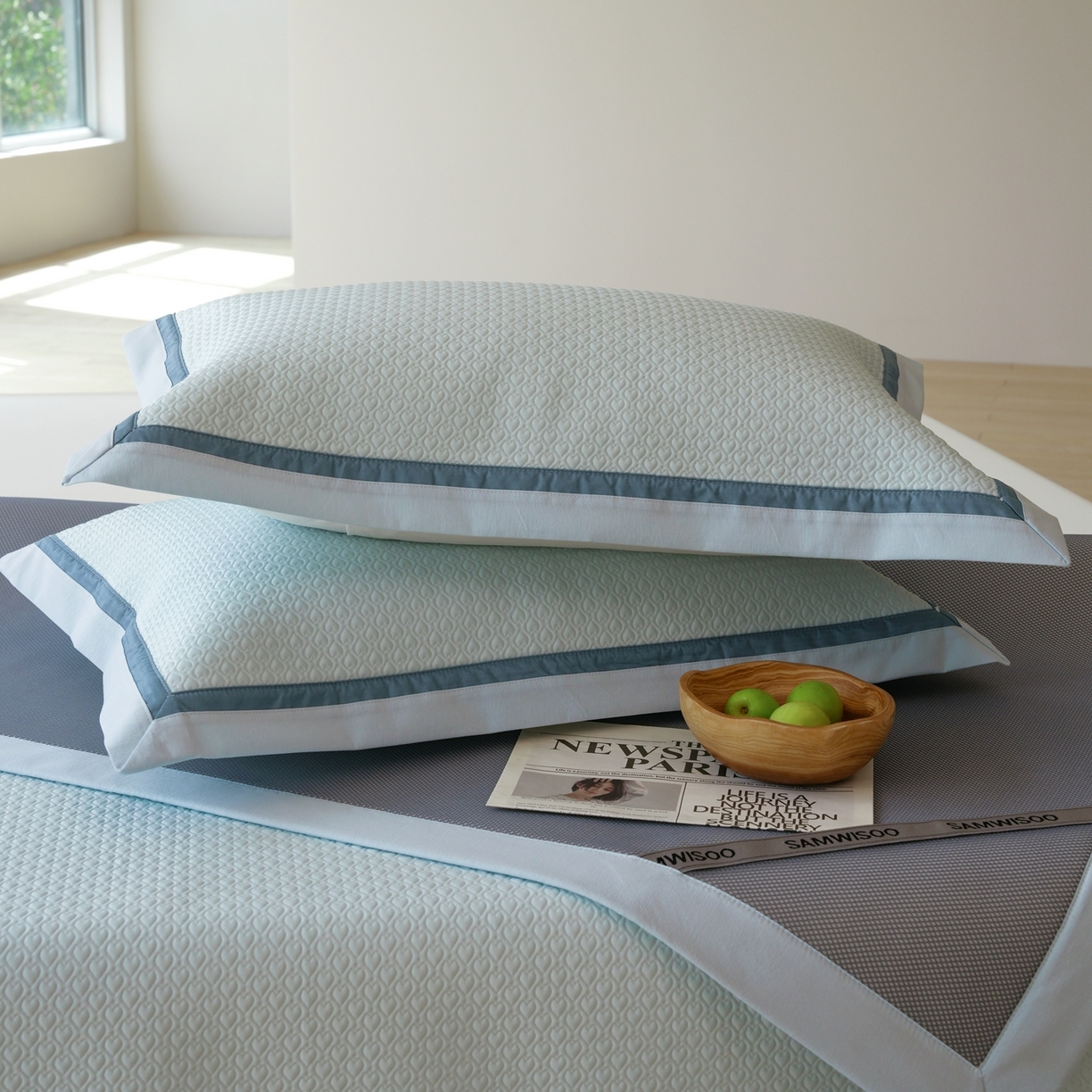 91家纺网 家纺一手货源 找家纺 三味舒屋 2026新款心漾撞色凉豆豆软席凉席席子 心漾蓝