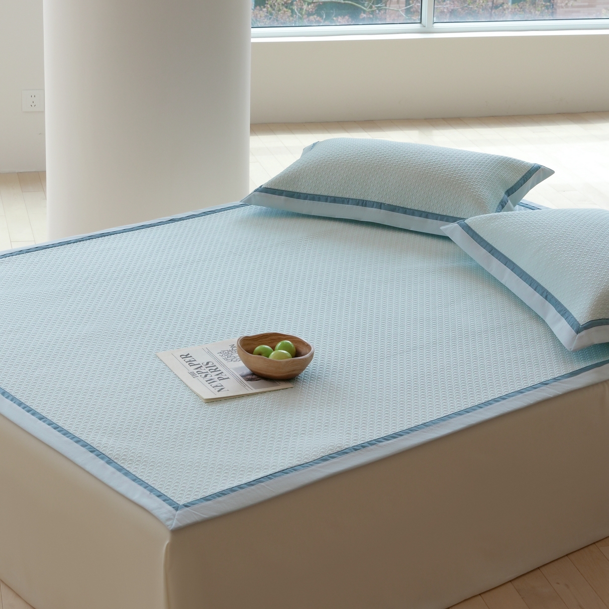 91家纺网 家纺一手货源 找家纺 三味舒屋 2026新款心漾撞色凉豆豆软席凉席席子 心漾蓝