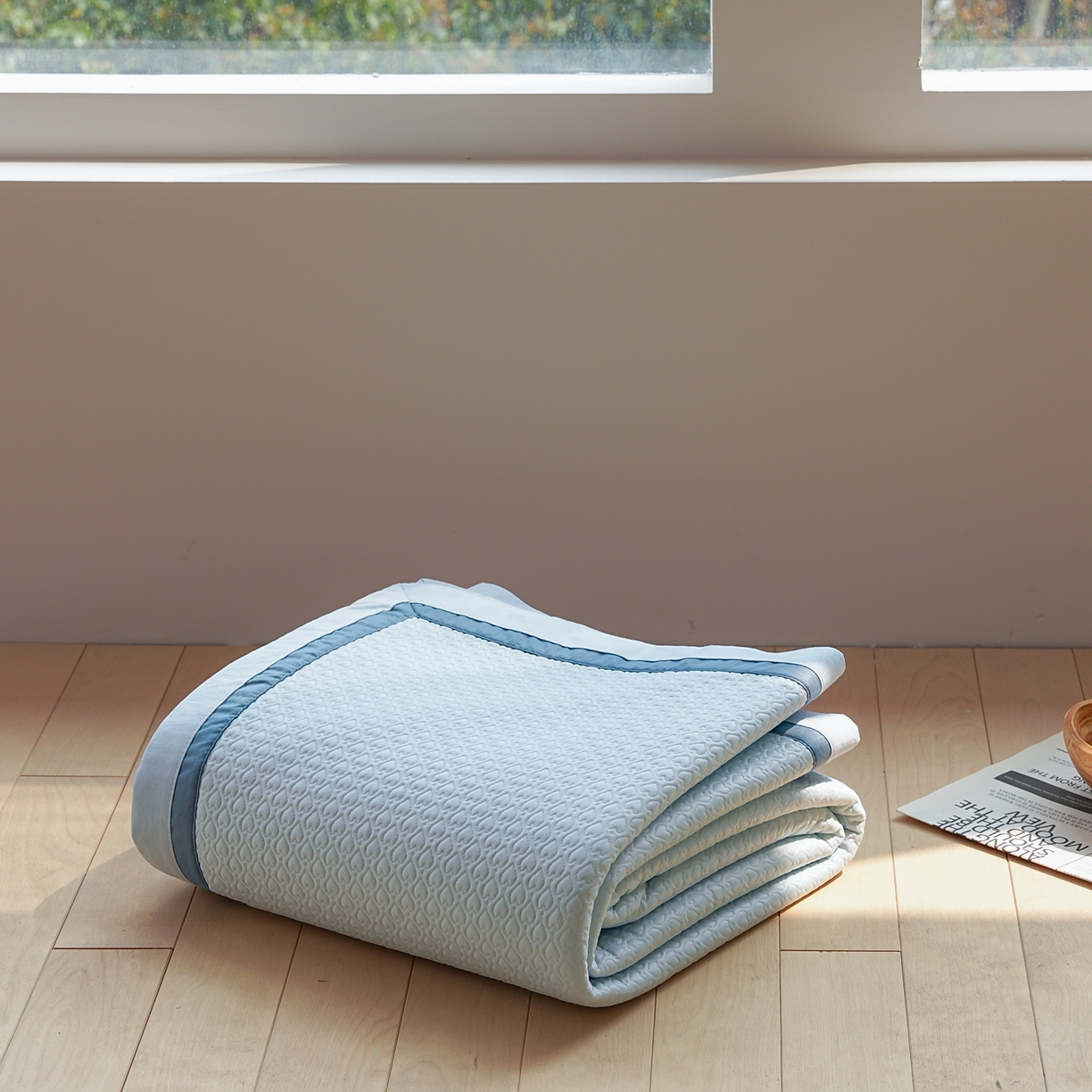 91家纺网 家纺一手货源 找家纺 三味舒屋 2026新款心漾撞色凉豆豆软席凉席席子 心漾蓝