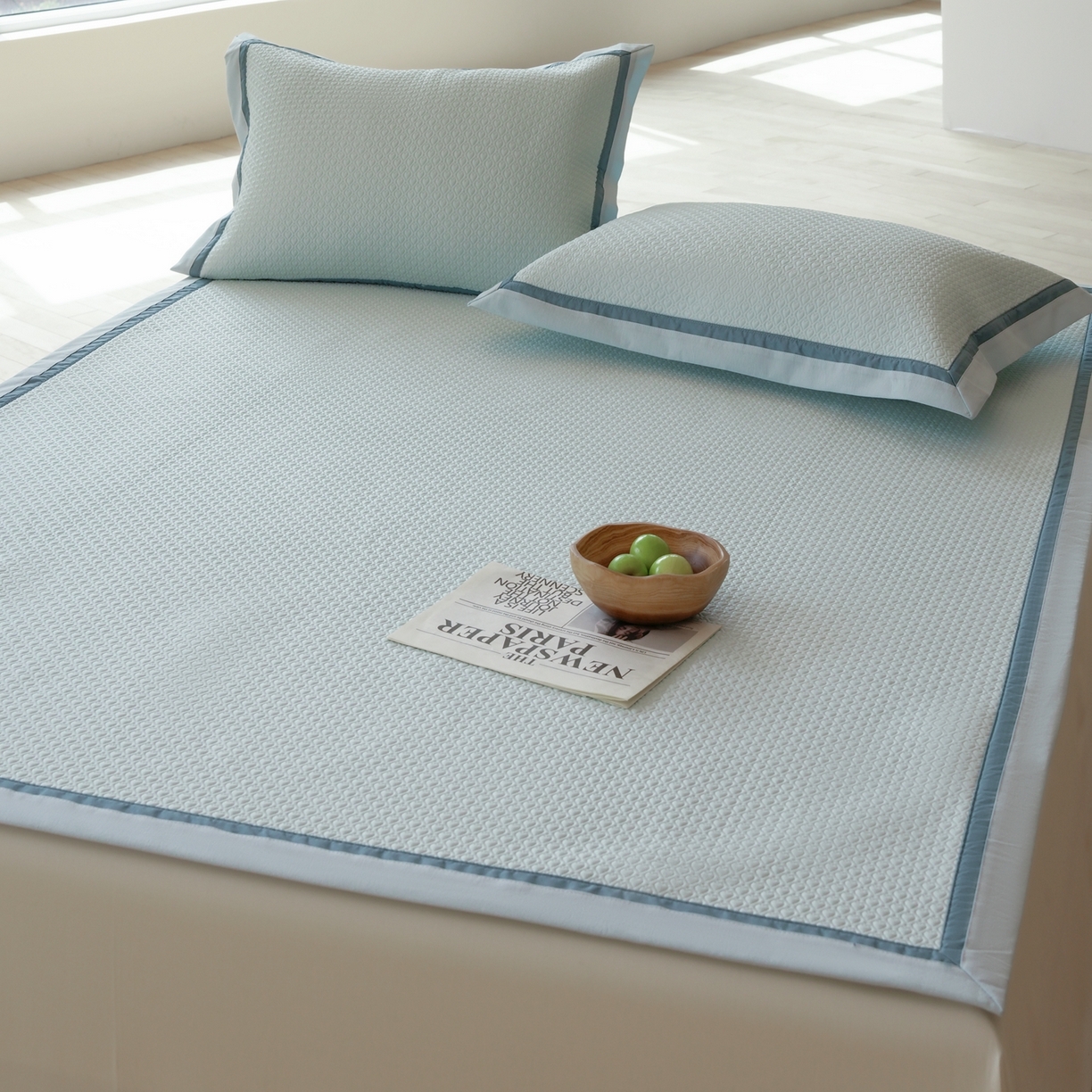 91家纺网 家纺一手货源 找家纺 三味舒屋 2026新款心漾撞色凉豆豆软席凉席席子 心漾蓝