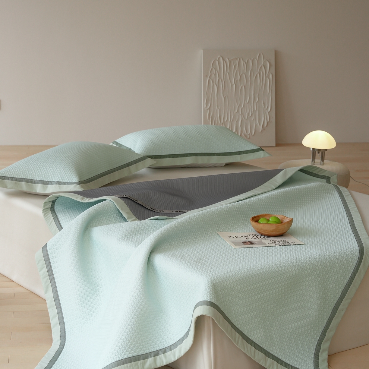 91家纺网 家纺一手货源 找家纺 三味舒屋 2026新款心漾撞色凉豆豆软席凉席席子 心漾绿