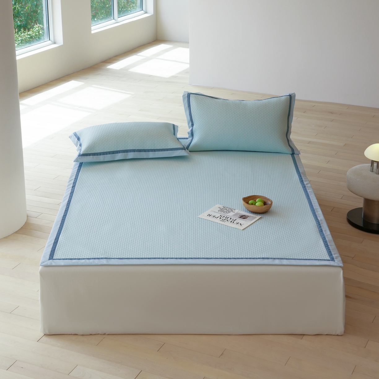 91家纺网 家纺一手货源 找家纺 三味舒屋 2026新款心漾撞色凉豆豆软席凉席席子 心漾蓝