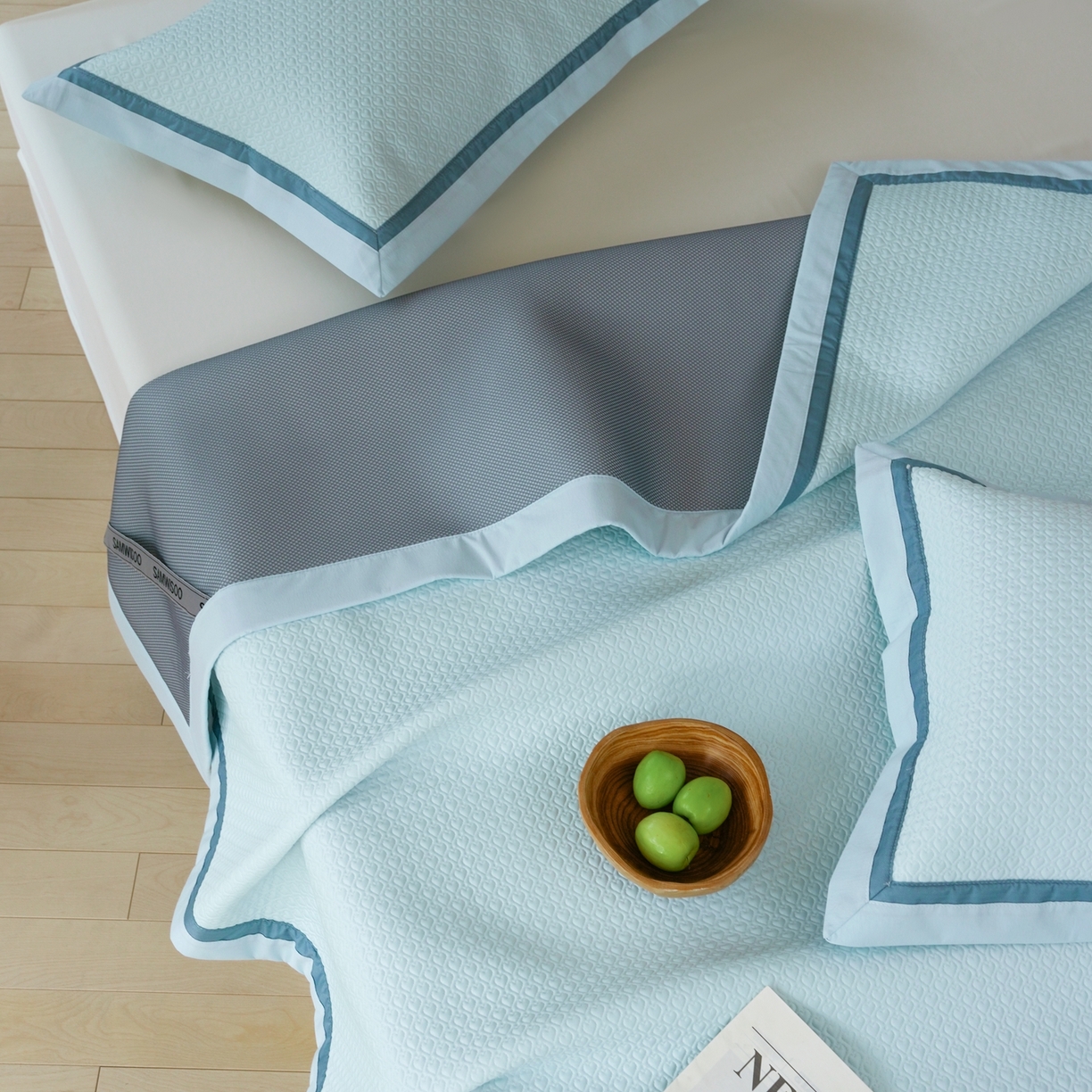 91家纺网 家纺一手货源 找家纺 三味舒屋 2026新款心漾撞色凉豆豆软席凉席席子 心漾蓝