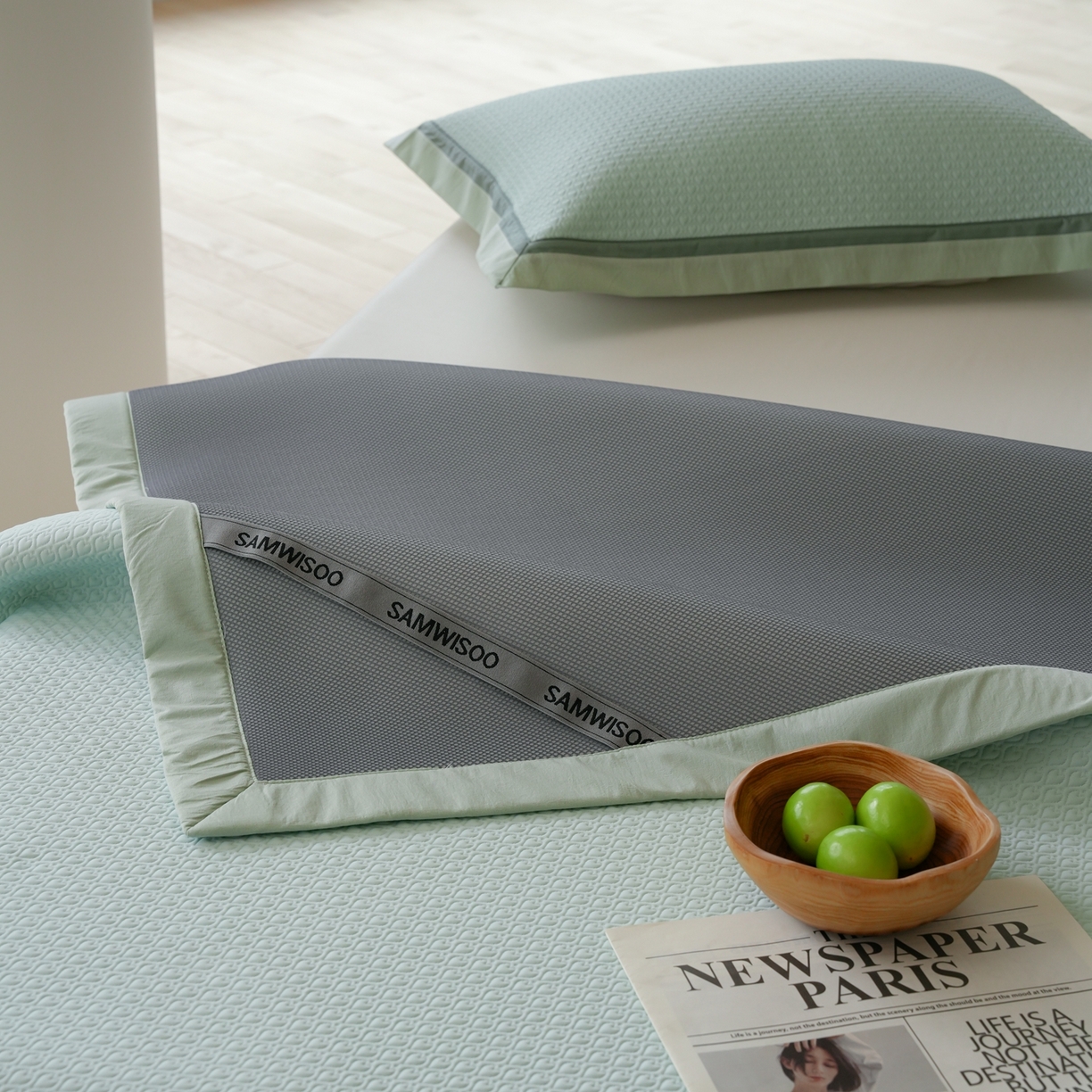 91家纺网 家纺一手货源 找家纺 三味舒屋 2026新款心漾撞色凉豆豆软席凉席席子 心漾绿