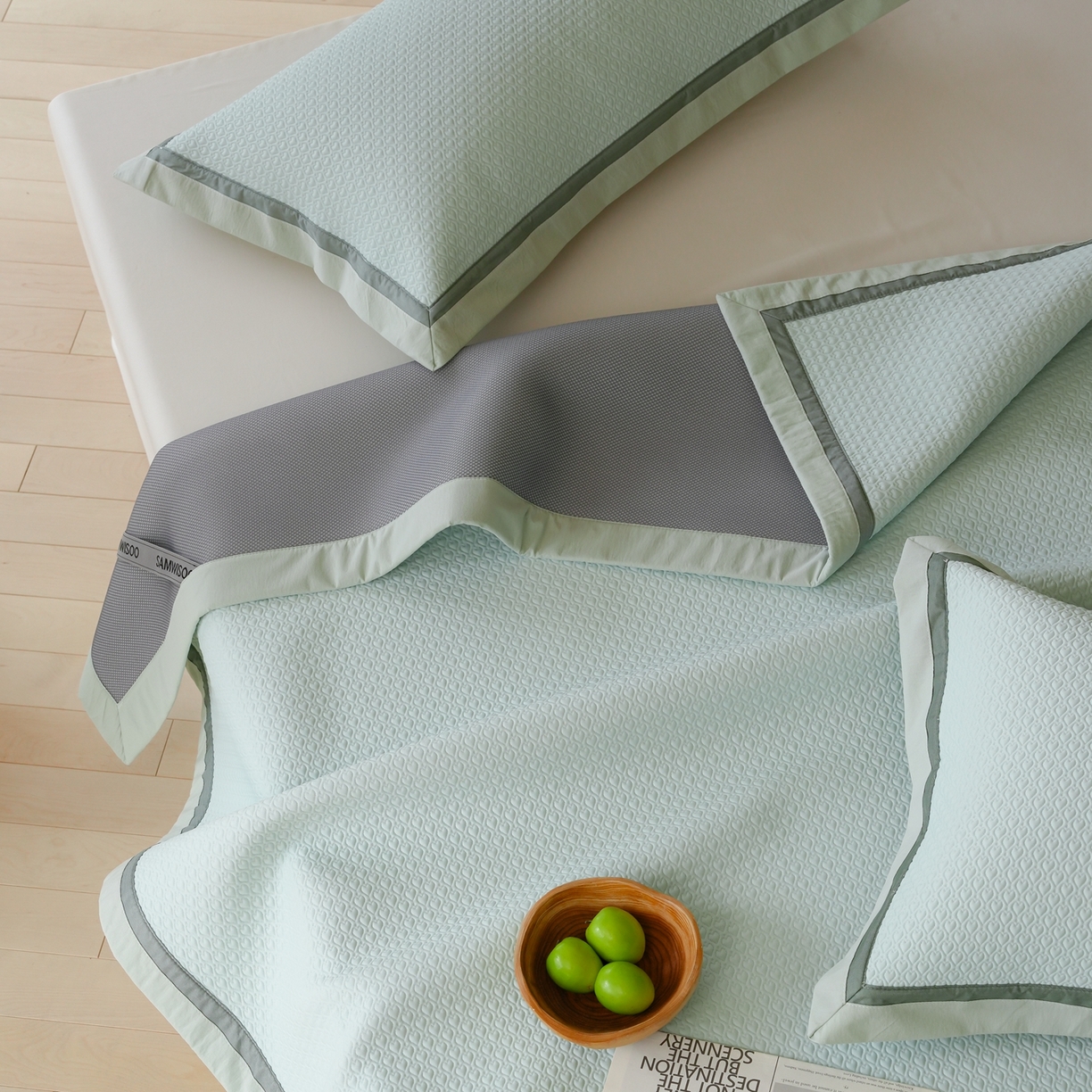 91家纺网 家纺一手货源 找家纺 三味舒屋 2026新款心漾撞色凉豆豆软席凉席席子 心漾绿