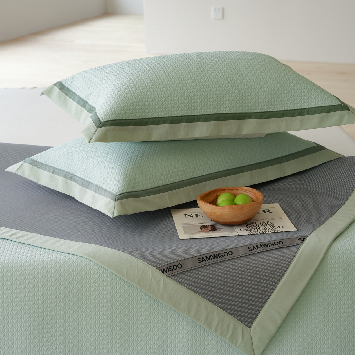 91家纺网 家纺一手货源 找家纺 三味舒屋 2026新款心漾撞色凉豆豆软席凉席席子 心漾绿