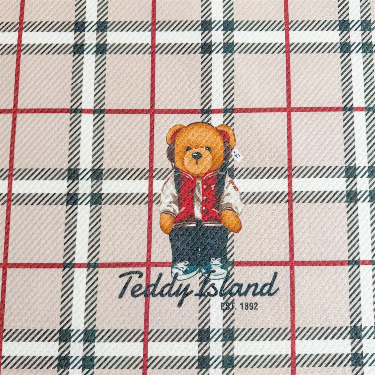 91家纺网 家纺一手货源 找家纺 源舍家纺 2026新款泰迪爱兰系列（正版授权）A类三明治复合印花斜纹豆豆软凉席床笠款 床席款-泰迪英伦