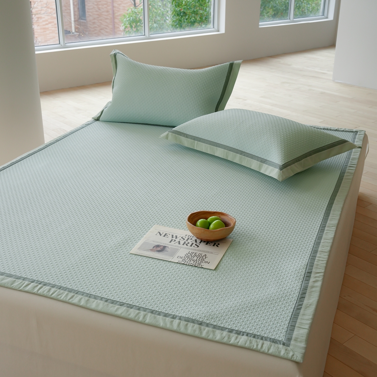 91家纺网 家纺一手货源 找家纺 三味舒屋 2026新款心漾撞色凉豆豆软席凉席席子 心漾绿