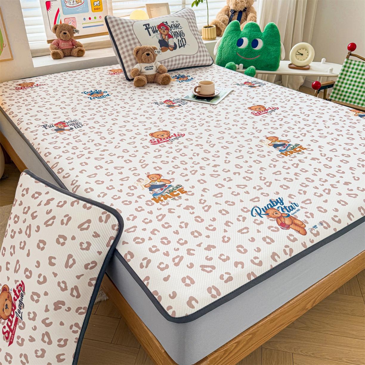 源舍家纺 2026新款泰迪爱兰系列（正版授权）A类三明治复合印花斜纹豆豆软凉席床笠款 床笠款-泰迪豹纹