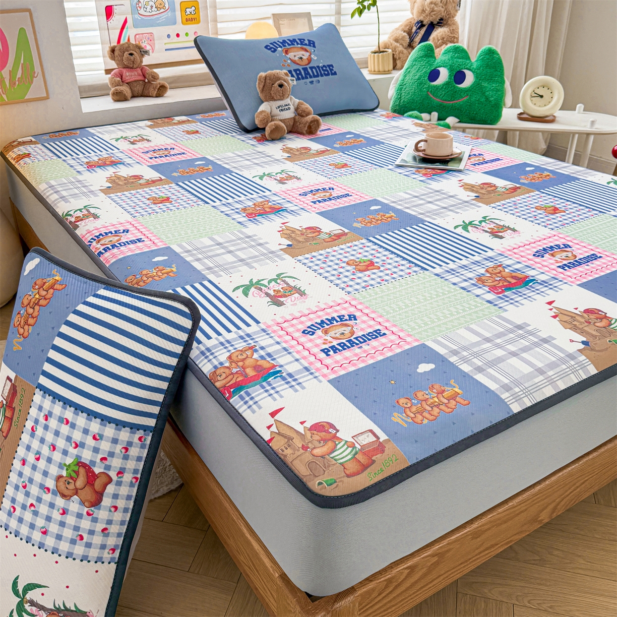 源舍家纺 2026新款泰迪爱兰系列（正版授权）A类三明治复合印花斜纹豆豆软凉席床笠款 床笠款-泰迪区域