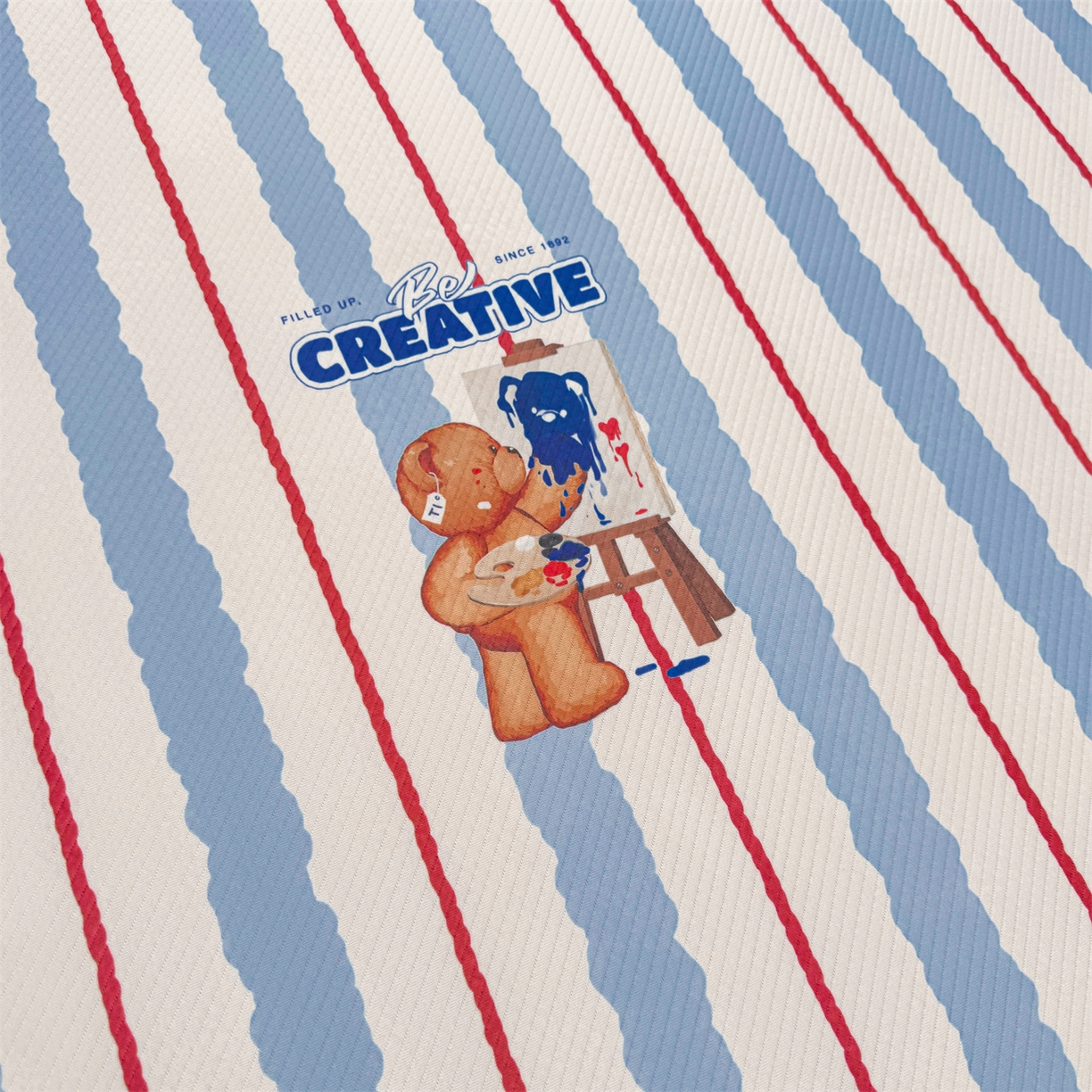 91家纺网 家纺一手货源 找家纺 源舍家纺 2026新款泰迪爱兰系列（正版授权）A类三明治复合印花斜纹豆豆软凉席床笠款 床笠款-泰迪条纹蓝