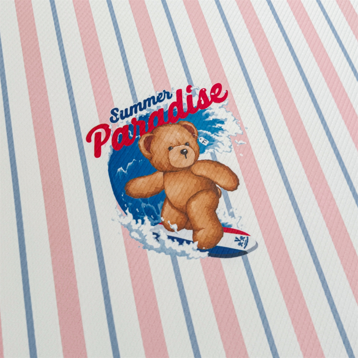 91家纺网 家纺一手货源 找家纺 源舍家纺 2026新款泰迪爱兰系列（正版授权）A类三明治复合印花斜纹豆豆软凉席床笠款 床笠款-泰迪条纹粉