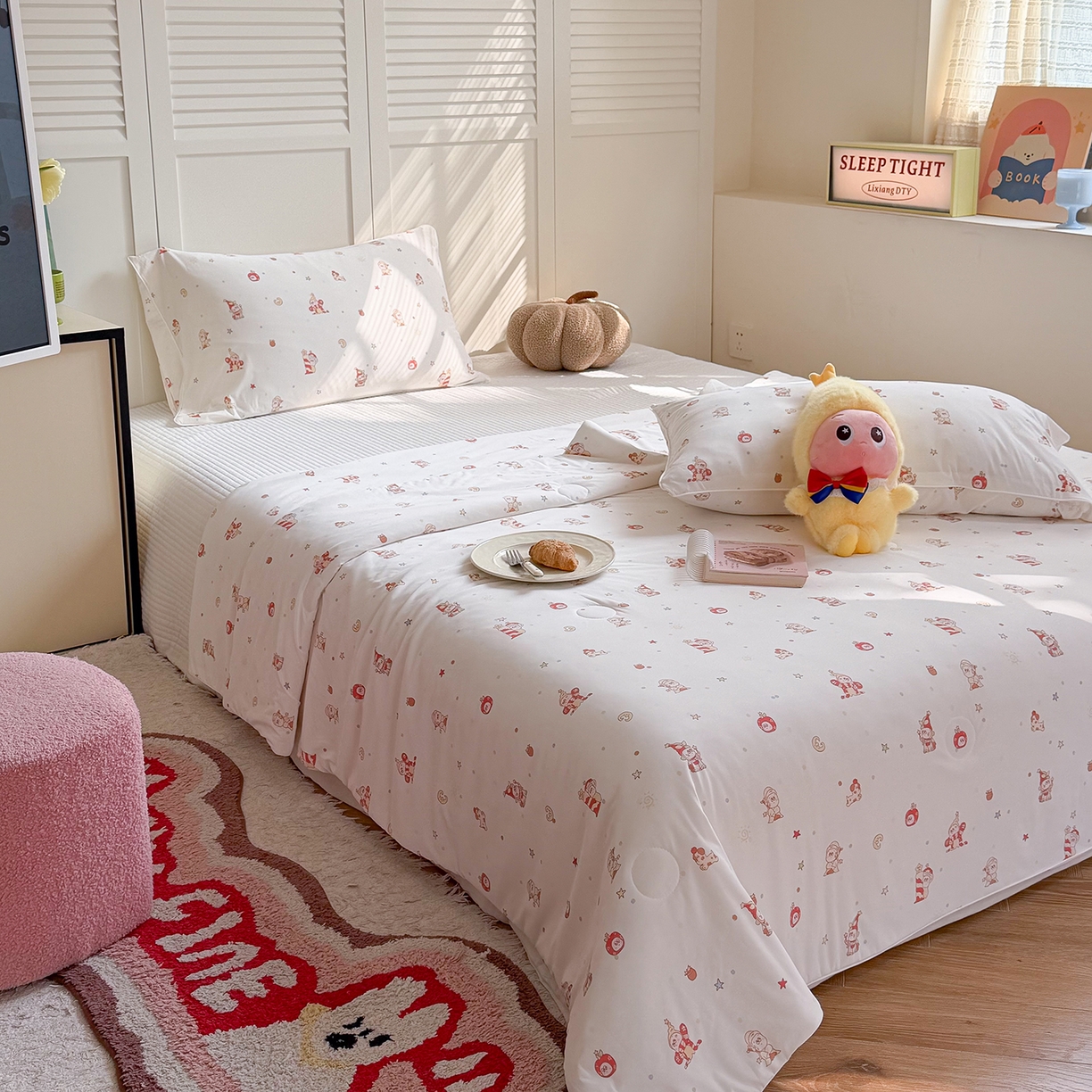 91家纺网 家纺一手货源 找家纺 金梦拉家纺 2026春夏新款锦氨凉感丝印花系列夏被空调被夏凉被 快乐星星