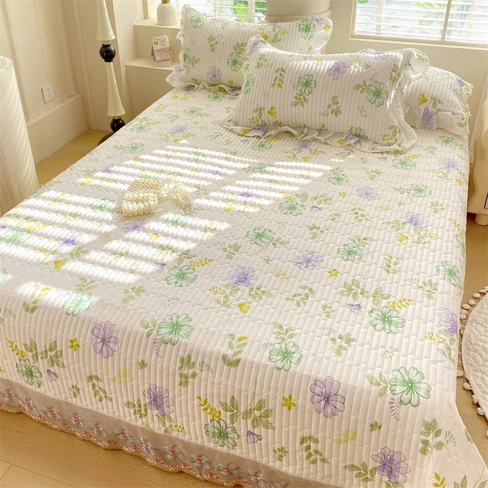 91家纺网 家纺一手货源 找家纺 （总）欧妮家纺 2026新款全棉面料蕾丝花边夹棉绗缝床盖