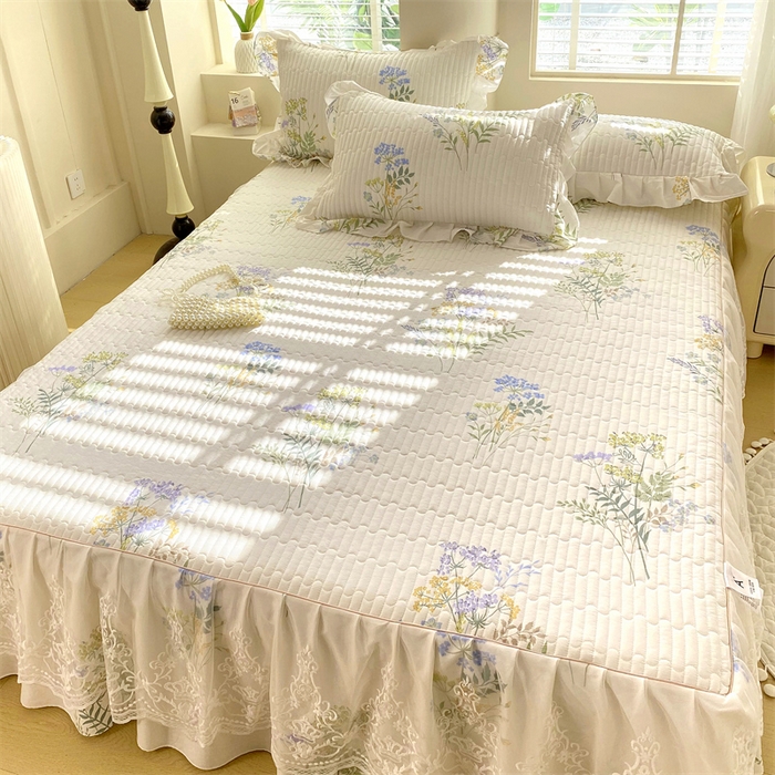 91家纺网 家纺一手货源 找家纺 （总）欧妮家纺 2026新款纯棉全棉面料法式风情蕾丝花边夹棉床裙