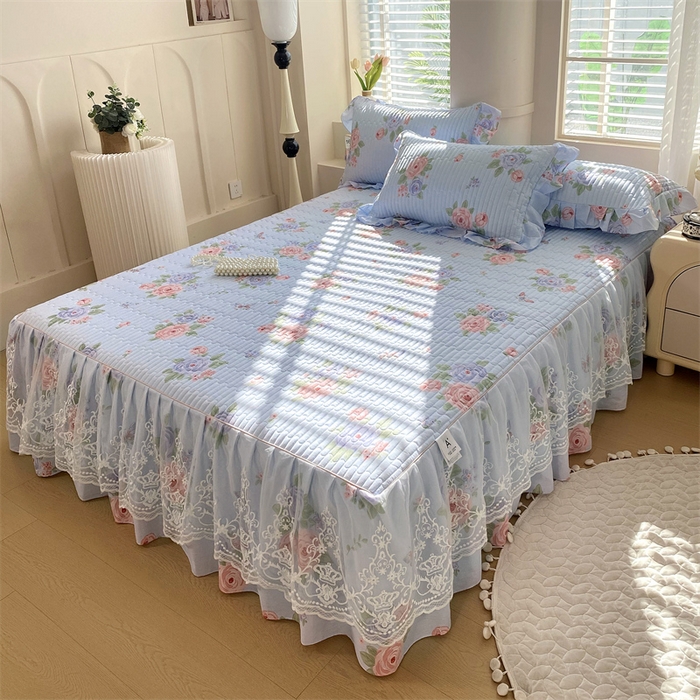 91家纺网 家纺一手货源 找家纺 （总）欧妮家纺 2026新款纯棉全棉面料法式风情蕾丝花边夹棉床裙