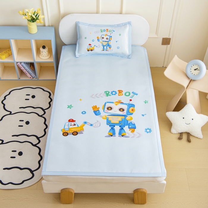 91家纺网 家纺一手货源 找家纺 鱼宝 2026新款卡通儿童大版数码印花冰丝席子凉席 小ai同学