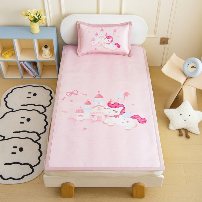 鱼宝 2026新款卡通儿童大版数码印花冰丝席子凉席 梦幻城堡