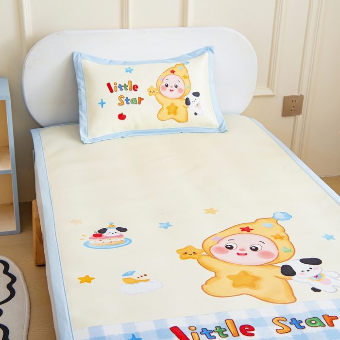 91家纺网 家纺一手货源 找家纺 鱼宝 2026新款卡通儿童大版数码印花冰丝席子凉席 调皮小星