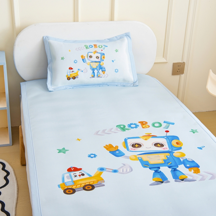 91家纺网 家纺一手货源 找家纺 鱼宝 2026新款卡通儿童大版数码印花冰丝席子凉席 小ai同学