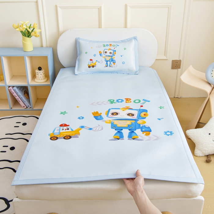 91家纺网 家纺一手货源 找家纺 鱼宝 2026新款卡通儿童大版数码印花冰丝席子凉席 小ai同学