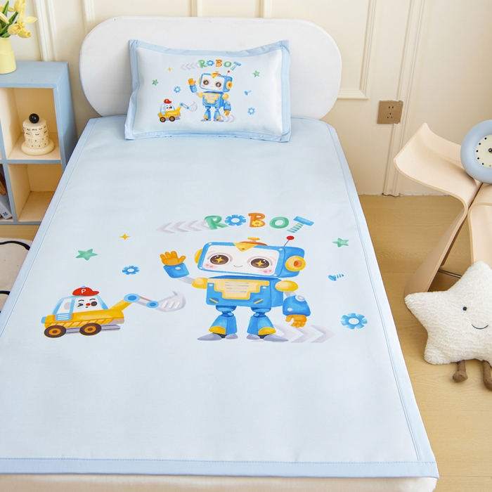 91家纺网 家纺一手货源 找家纺 鱼宝 2026新款卡通儿童大版数码印花冰丝席子凉席 小ai同学