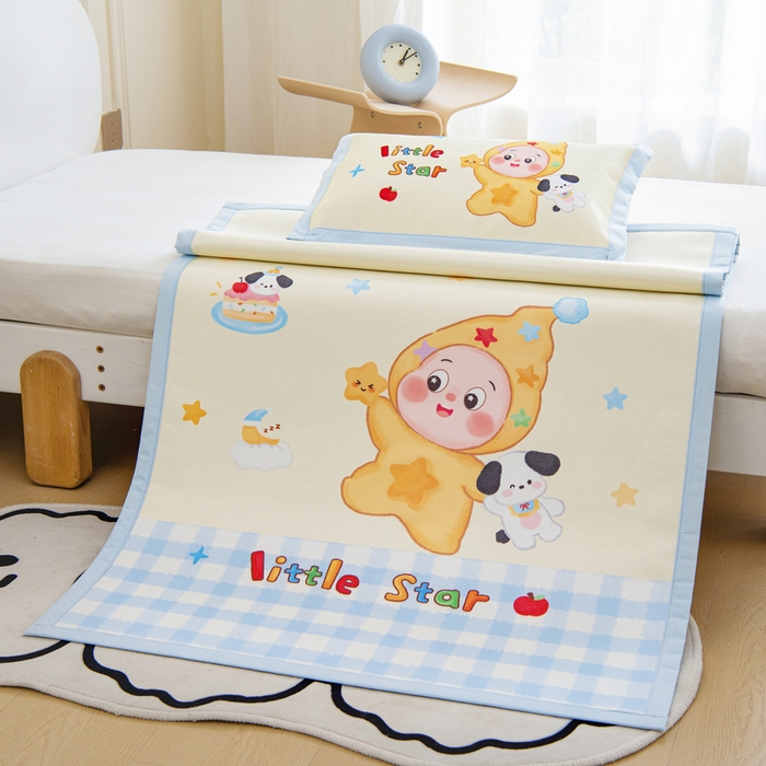 91家纺网 家纺一手货源 找家纺 鱼宝 2026新款卡通儿童大版数码印花冰丝席子凉席 调皮小星