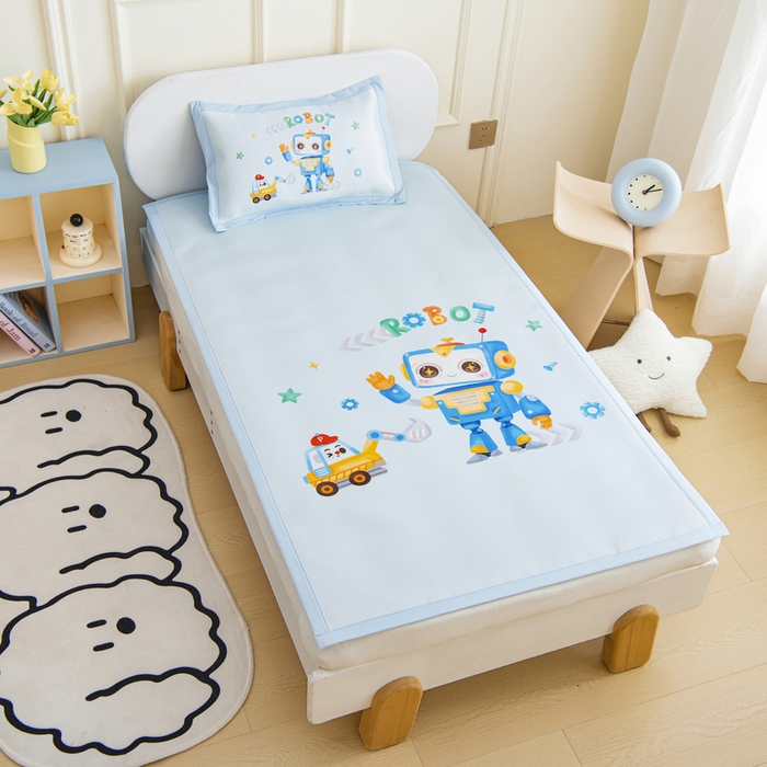 91家纺网 家纺一手货源 找家纺 鱼宝 2026新款卡通儿童大版数码印花冰丝席子凉席 小ai同学