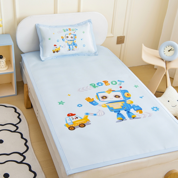 91家纺网 家纺一手货源 找家纺 鱼宝 2026新款卡通儿童大版数码印花冰丝席子凉席 小ai同学