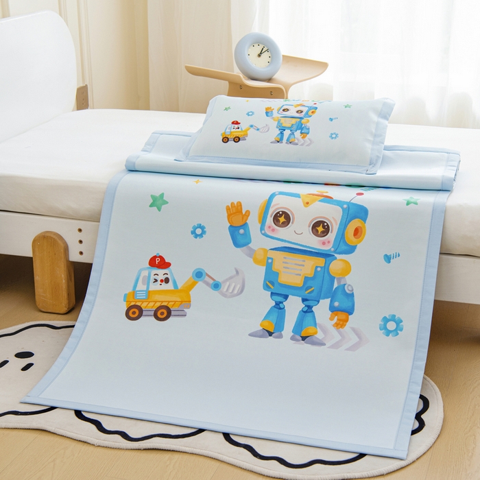 91家纺网 家纺一手货源 找家纺 鱼宝 2026新款卡通儿童大版数码印花冰丝席子凉席 小ai同学