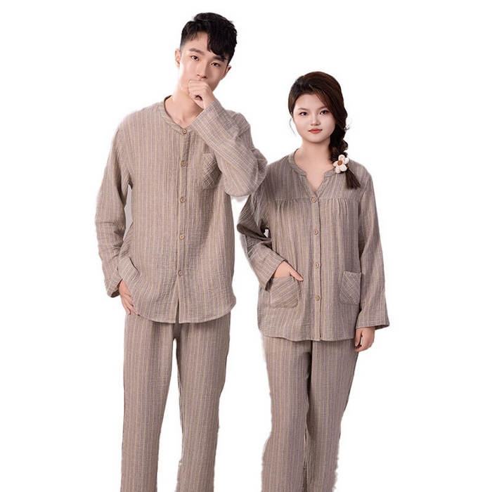 91家纺网 家纺一手货源 找家纺 （总）洛兰沙家居馆 纯棉情侣开衫睡衣套装女士四季薄款长袖长裤简约休闲可外穿家居服