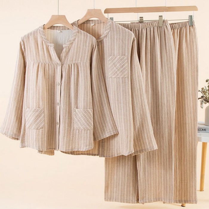 91家纺网 家纺一手货源 找家纺 （总）洛兰沙家居馆 纯棉情侣开衫睡衣套装女士四季薄款长袖长裤简约休闲可外穿家居服