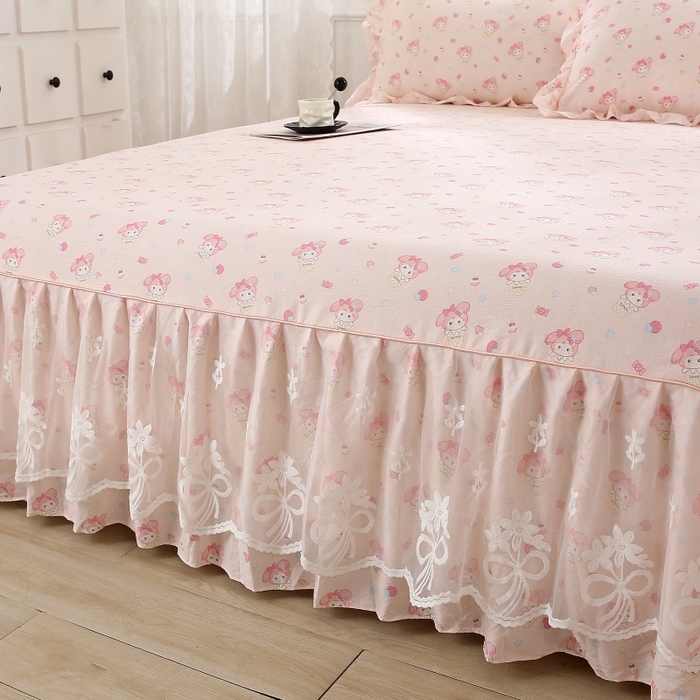 91家纺网 家纺一手货源 找家纺 欧妮家纺 2026新款A类双层纱蕾丝花边床裙四件套 甜蜜甜筒