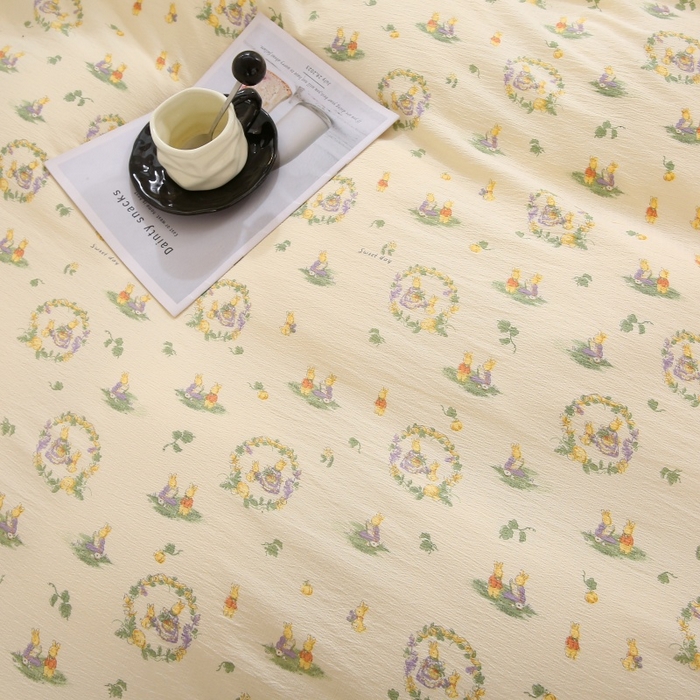 91家纺网 家纺一手货源 找家纺 欧妮家纺 2026新款A类双层纱蕾丝花边床裙四件套 兔子欢喜