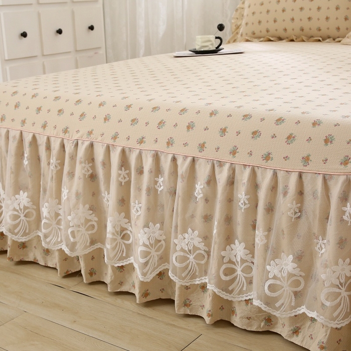 91家纺网 家纺一手货源 找家纺 欧妮家纺 2026新款A类双层纱蕾丝花边床裙四件套 花海