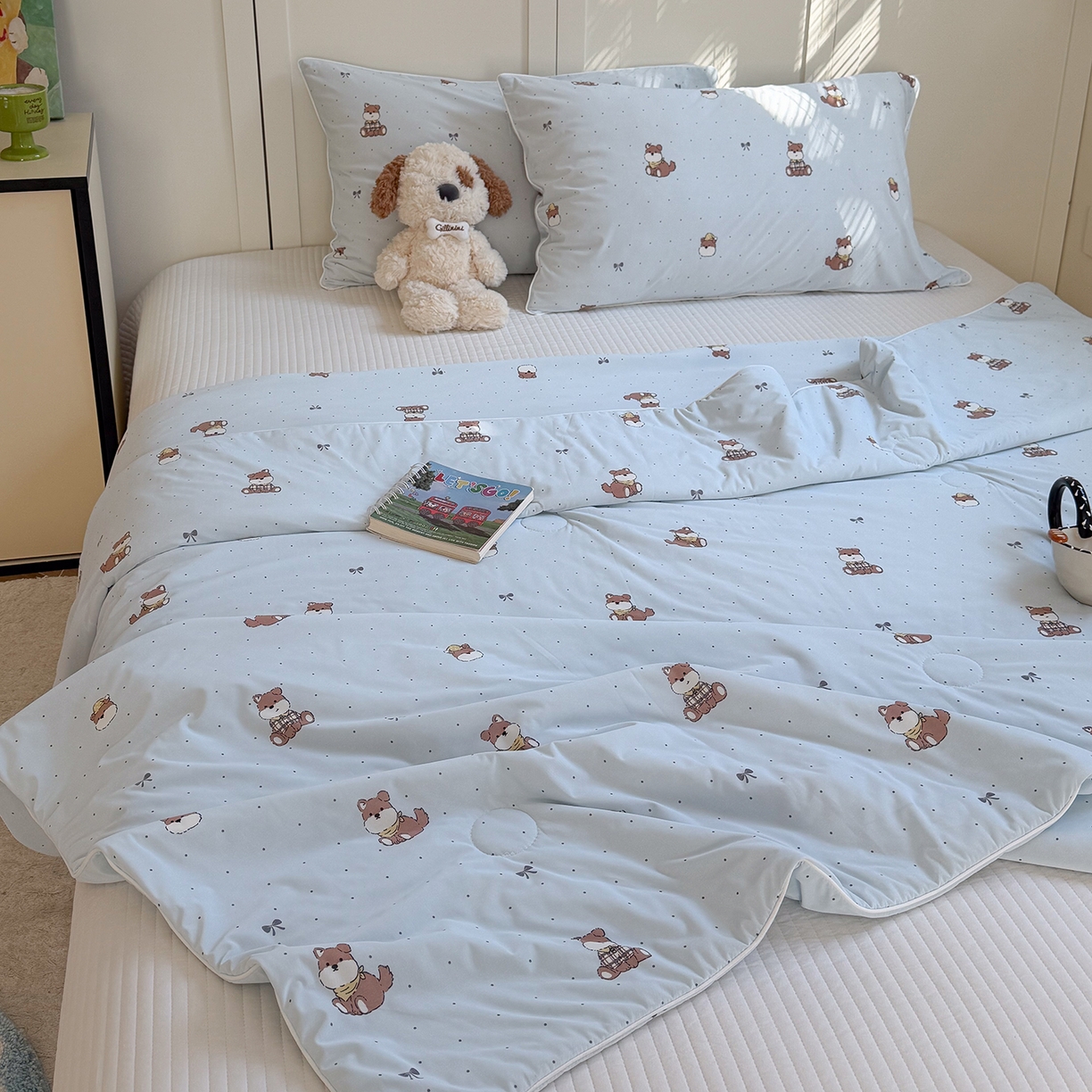 金梦拉家纺 2026春夏新款锦氨凉感丝印花系列夏被空调被夏凉被 奶蓝小狗