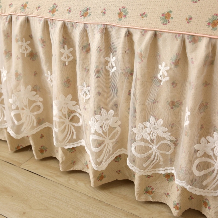 91家纺网 家纺一手货源 找家纺 欧妮家纺 2026新款A类双层纱蕾丝花边床裙四件套 花海